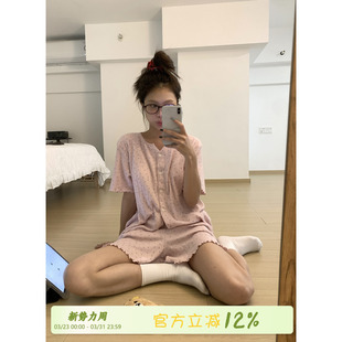 夏季 家居服套装 薄款 透气短袖 OllaBra 纯棉睡衣女款 小清新碎花短裤