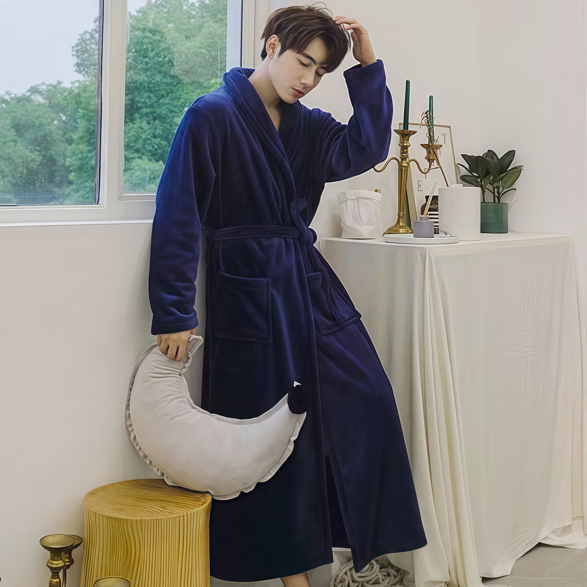 加厚加长宽松大码男士保暖睡袍