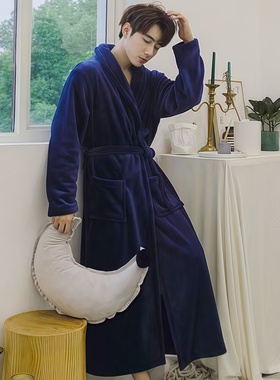 秋冬热卖加厚加长法兰绒睡袍珊瑚绒保暖睡衣男士宽松大码家居服