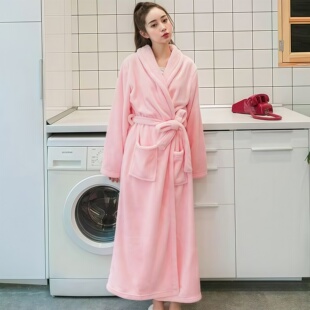 晨跑 浴袍情侣保暖睡衣长款 秋冬季 加厚加绒珊瑚绒睡袍女士宽松大码