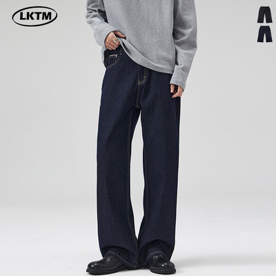 LKTM男装#深蓝色原牛2021M版型牛仔裤男女宽松经典Cleanfit直筒裤