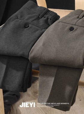 毛呢裤男秋冬款加厚休闲西裤韩版直筒长裤韩版修身西装裤垂感免烫