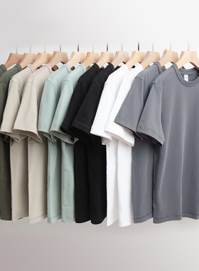 250g碳素磨毛美式复古重磅圆领短袖t恤 打底纯棉男装批发一件代发