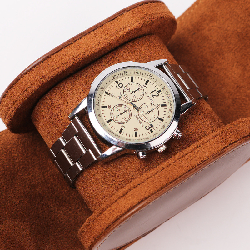 pu皮革单只装手表盒卷式皮质便携手表礼品盒复古棕色手表收纳盒