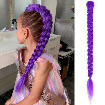 猎魔女团鲁米儿童假发辫子Rumi发型紫色编发cos Skpop假发辫马尾