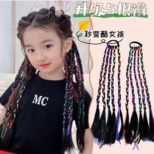 儿童街舞彩色脏辫辫发绳假发编发马尾彩绳女童发丝女生神器拳击辫