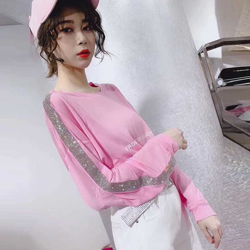 Europe station 2019 Autumn new pattern Women's wear fashion heavy industry letter Thin section Long sleeve Easy T-shirt Sunscreenin the Women's clothing/Boutique , T-shirt  category - from Buy2taobao.com to provide professional Taobao agent buy service