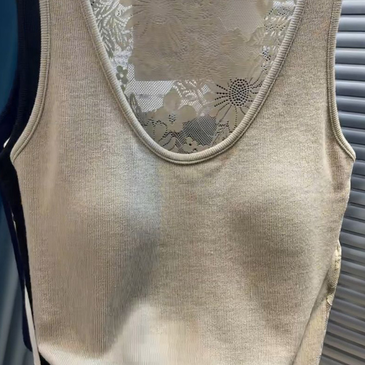 2025秋冬季新款蕾丝拼接显瘦U领吊带美背女洋气欧货气质背心内搭