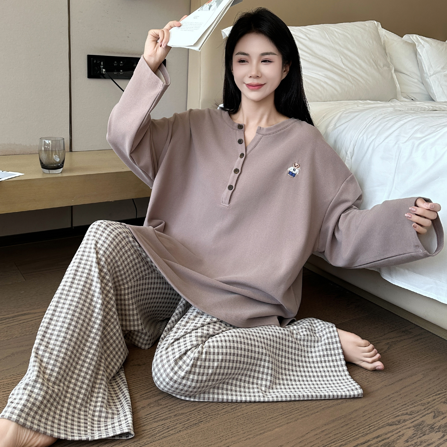 胖妹妹大码睡衣女秋冬德绒家居服