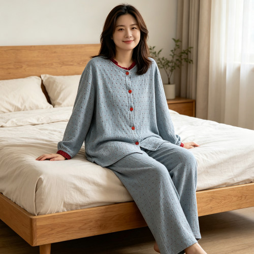春秋纯棉睡衣女大码家居服可外穿