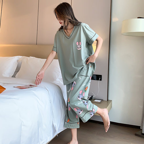 雅芷欣秀女夏季纯棉短袖睡衣