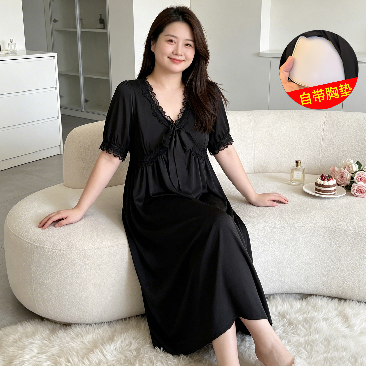 雅芷欣秀女夏季薄款冰丝大码睡裙图片