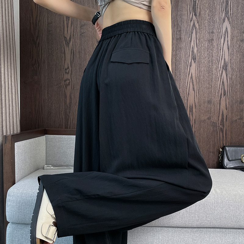 黑色阔腿裤女春款2025垂感宽松显瘦小个子褶皱休闲拖地裤