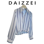POLO领条纹衬衣时尚 DAIZZEI 女秋新款 气质高级感蓝色衬衫 上衣 法式