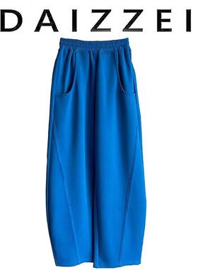 DAIZZEI~运动九分裤子女秋冬高腰直筒卫裤阔腿克莱因蓝休闲长裤