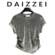 灰色上衣 洋气时髦短袖 DAIZZEI 抽褶收腰显瘦丝绒T恤女2025夏新款