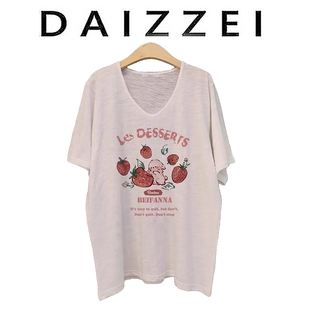T恤女休闲上衣潮 DAIZZEI 2025夏季 新款 宽松显瘦百搭圆领印花短袖