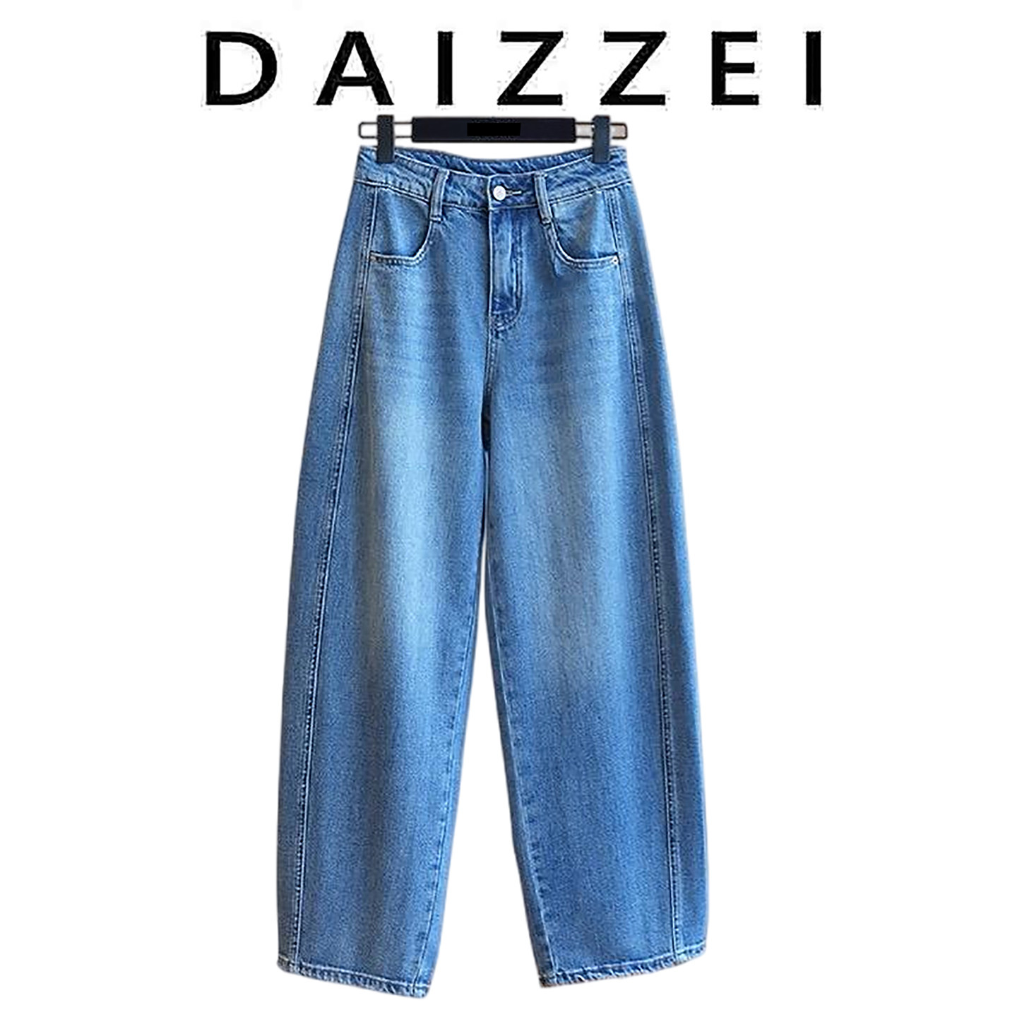 DAIZZEI~浅蓝色弯刀牛仔裤女秋季新款高腰直筒裤显瘦窄版阔腿长裤,女装/女士精品,裤子,淘宝优惠券,粉丝福利购,淘宝优惠卷