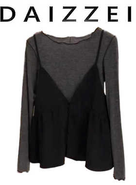 DAIZZEI~黑色打底衫女新款小衫法式复古假两件透气设计感气质上衣