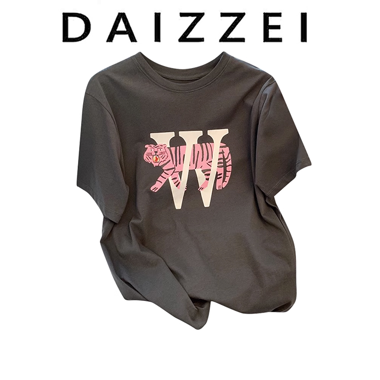 DAIZZEI~夏季新时尚百搭短袖T恤女宽松显瘦老虎印花字母圆领上衣 女装/女士精品 T恤 原图主图