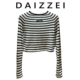 撞色圆领小衫 DAIZZEI 小个子复古黑白条纹宽松针织T恤2025秋新款