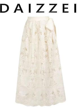 DAIZZEI~春夏新款重工蕾丝蝴蝶结飘带温柔半身裙温婉风气质长裙女