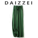 宽松显瘦绿色休闲长裤 女夏新款 子 设计感松紧腰抽绳阔腿裤 DAIZZEI