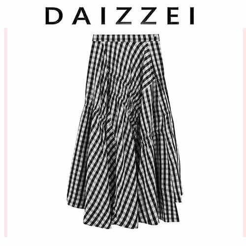 DAIZZEI不规则千鸟格显瘦半身裙