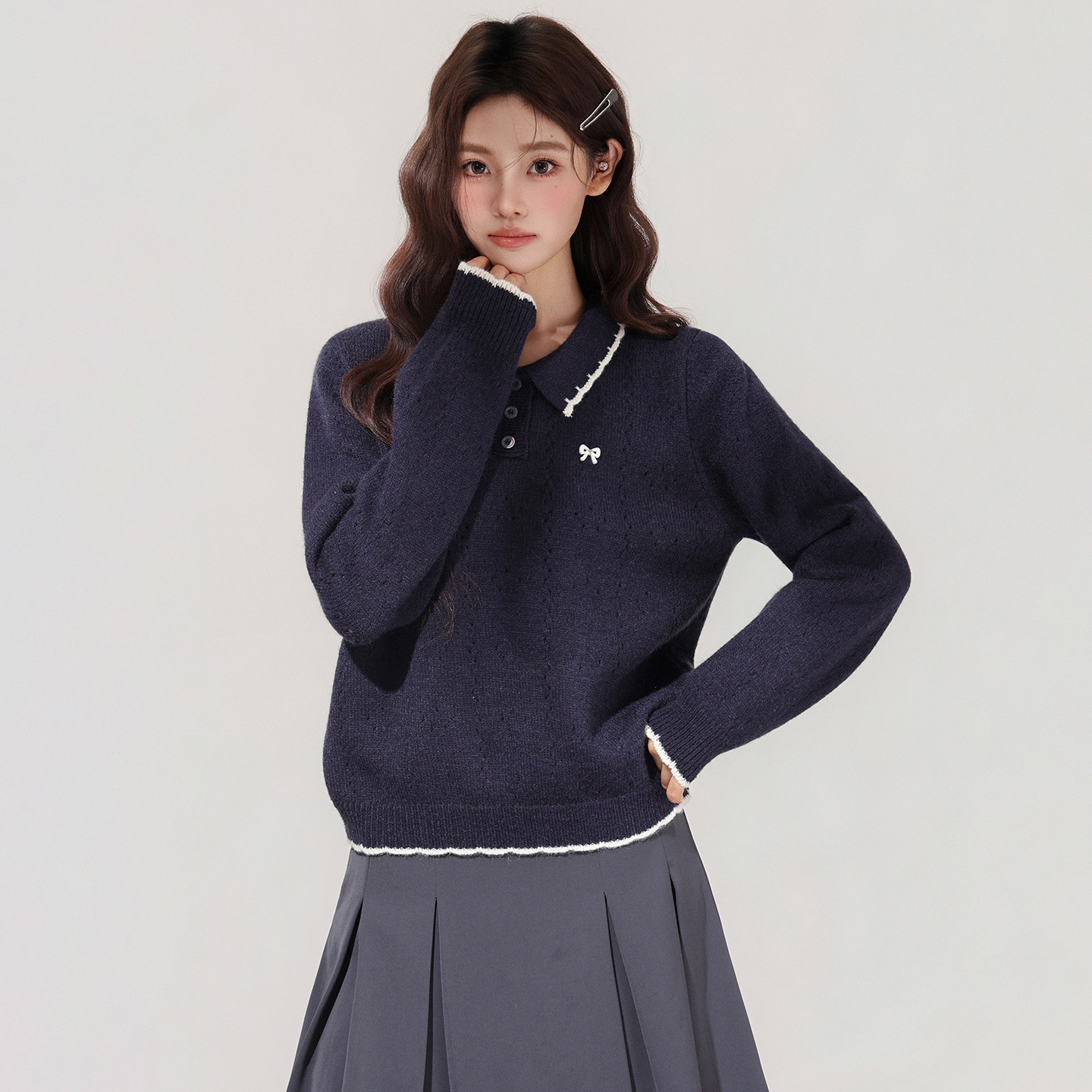 学院加厚内搭毛衣翻领针织上衣女