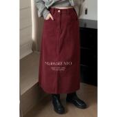 百搭纯棉大码 郑买买 安哥拉红牛仔半裙 显瘦半身裙子