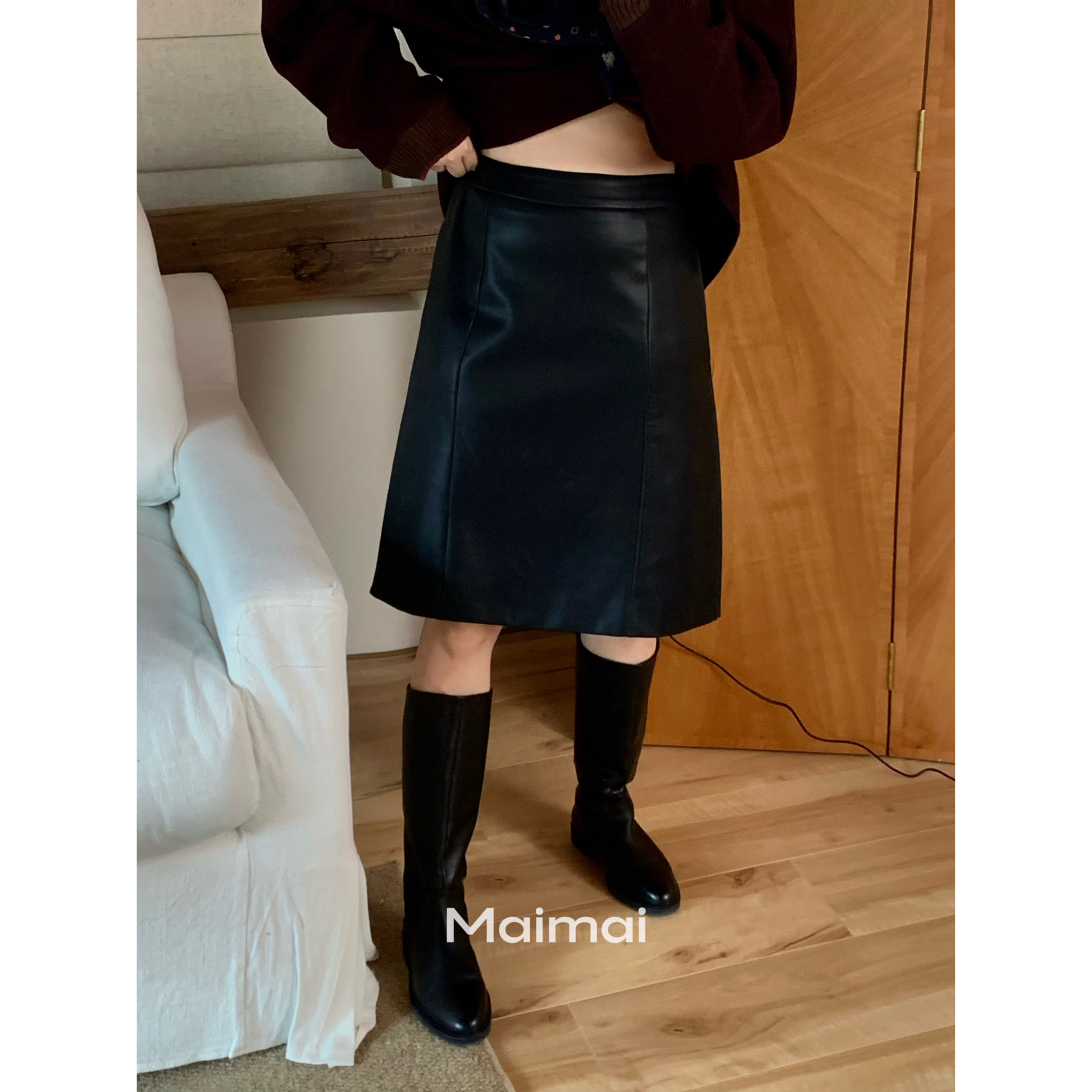 秋冬季新款黑色高腰显瘦a字半裙