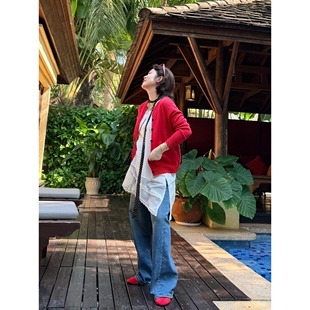 新款 春季 多巴胺洋气显白巨好看 小众针织开衫 郑买买 女款 蔓越莓