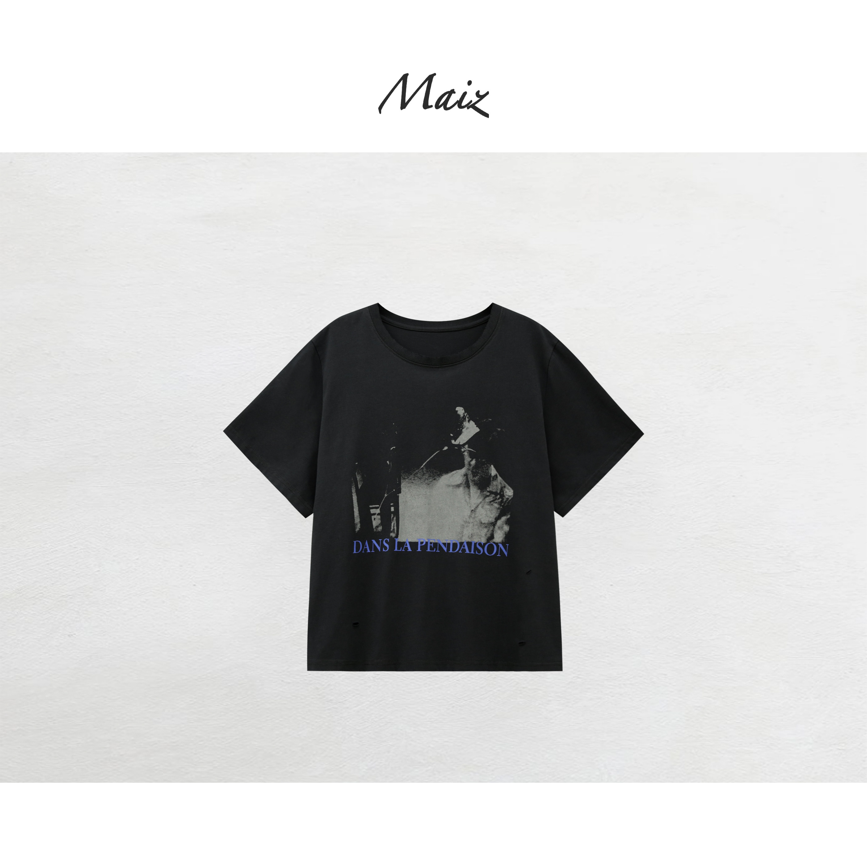 郑买买 陌生人 春夏季新款纯棉休闲百搭通勤显瘦破洞印花短袖T恤