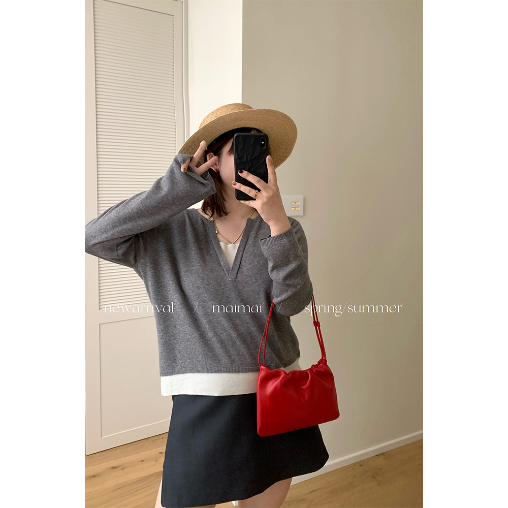 欧若风绵羊毛假两件针织上衣