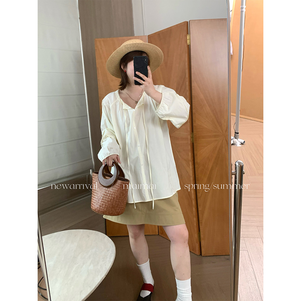 欧若风法式少女防晒娃娃衫衬衫