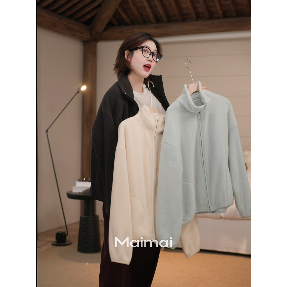 新款休闲百搭保暖摇粒绒外套女