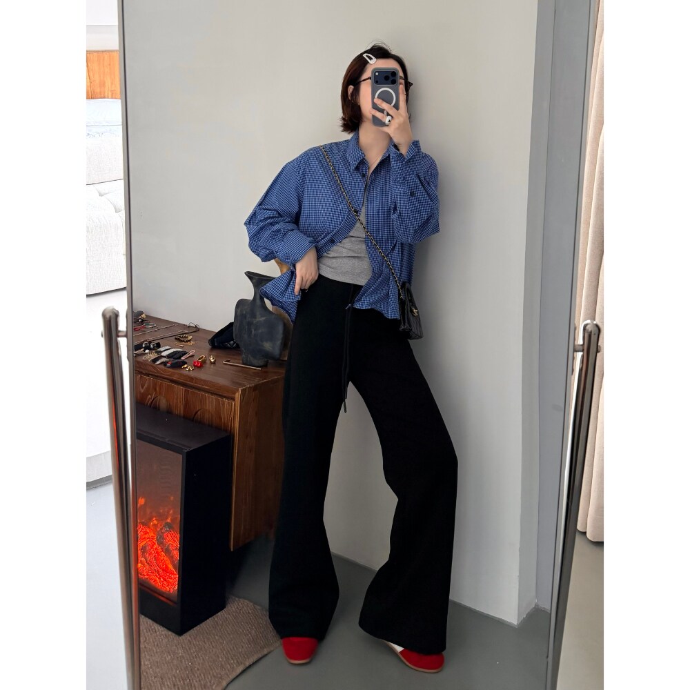 郑买买 长腿妹二代 春季新款百搭显瘦喇叭休闲裤宽松慵懒风休闲裤