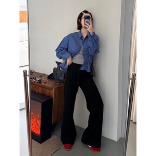 长腿妹二代 宽松慵懒风休闲裤 春季 百搭显瘦喇叭休闲裤 新款 郑买买