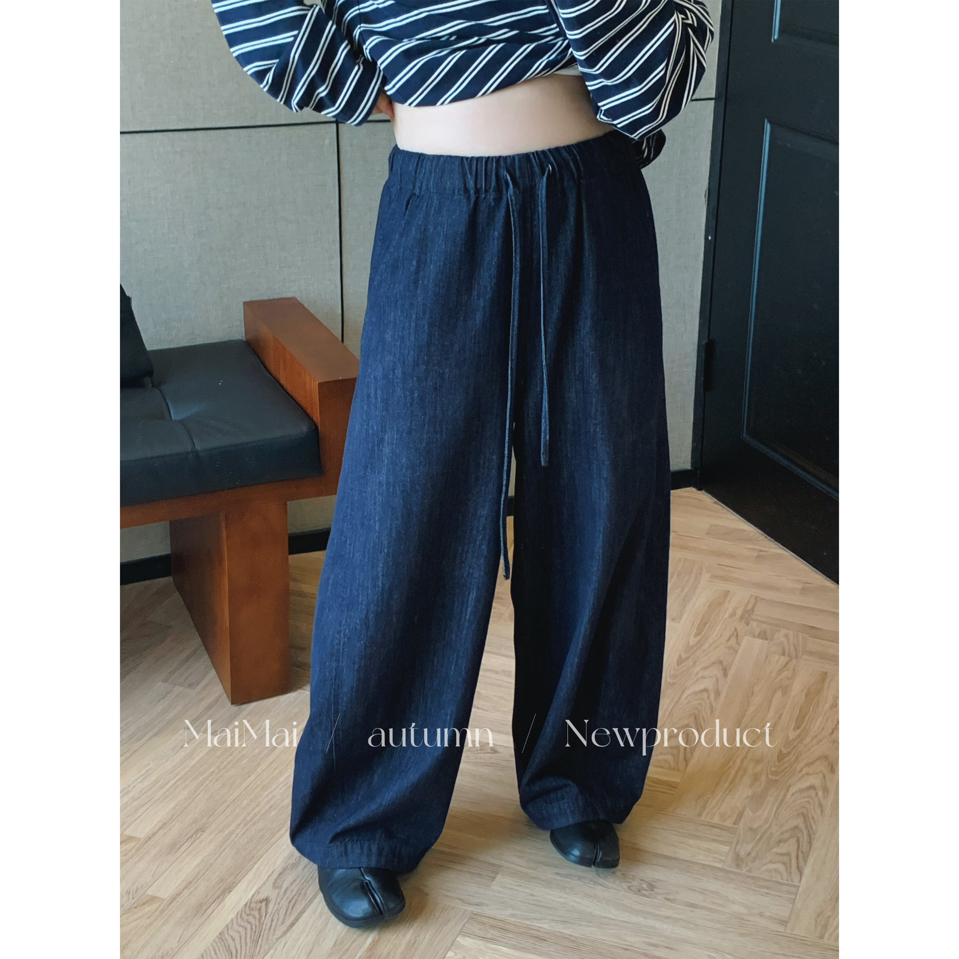 【郑买买】牛仔阔阔裤 夏秋季款休闲显瘦百搭设计感抽绳裤子,女装/女士精品,牛仔裤,淘宝优惠券,粉丝福利购,淘宝优惠卷