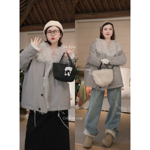 秋冬气质高级洋气韩系毛毛羽绒服