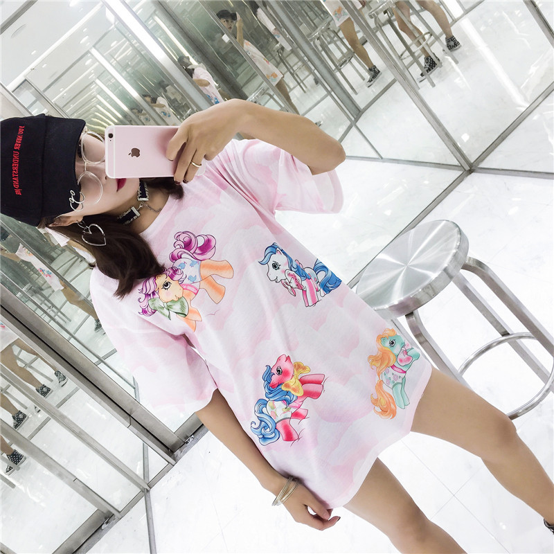 Binbin home 2019 new pattern Korean Edition printing unicorn T-shirt Pink pony T-shirts Easy Short sleeved Mid length versionin the Women's clothing/Boutique , T-shirt  category - from Buy2taobao.com to provide professional Taobao agent buy service