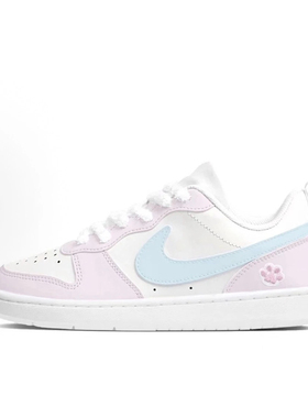 【定制球鞋】耐克CourtBorough学生甜心猫爪百搭男女低帮休闲板鞋