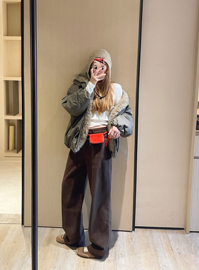 KOGIRL韩系博主款冬季美拉德拉绒高腰复古显瘦休闲直筒牛仔裤女