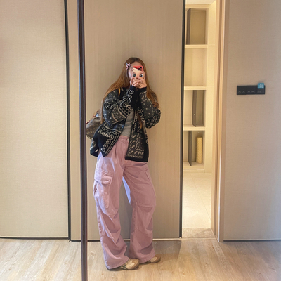 韩系博主休闲工装大口袋牛仔裤女