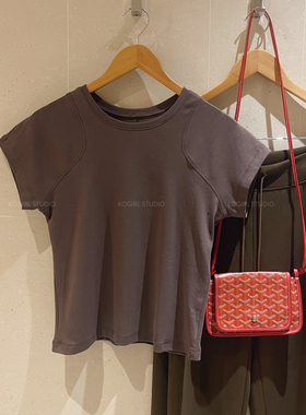 KOGIRL极简解构立体剪裁高弹精棉修身显瘦短袖T恤简约纯色上衣女