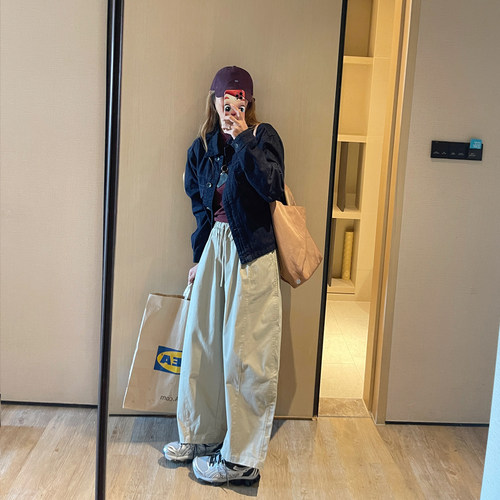 韩系简约松紧腰舒适宽松休闲裤女