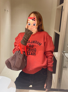 KOGIRL冬季加绒韩系东大门字母印花宽松圆领长袖保暖卫衣上衣女