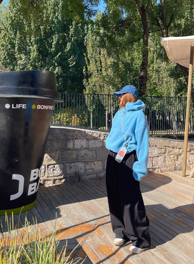 KOGIRL冬季新日系慵懒弧形阔腿宽松休闲裤加厚保暖廓形显瘦长裤女