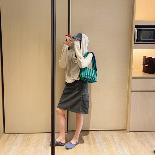 韩系工装口袋高腰A字休闲半身裙