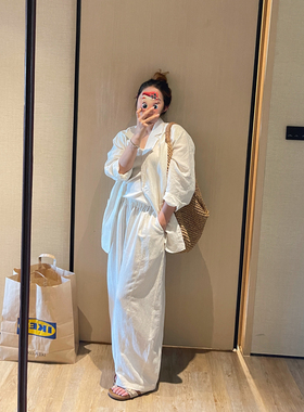 KOGIRL天丝亚麻巴黎通勤老钱风简约廓形松弛显瘦轻薄西装外套套装